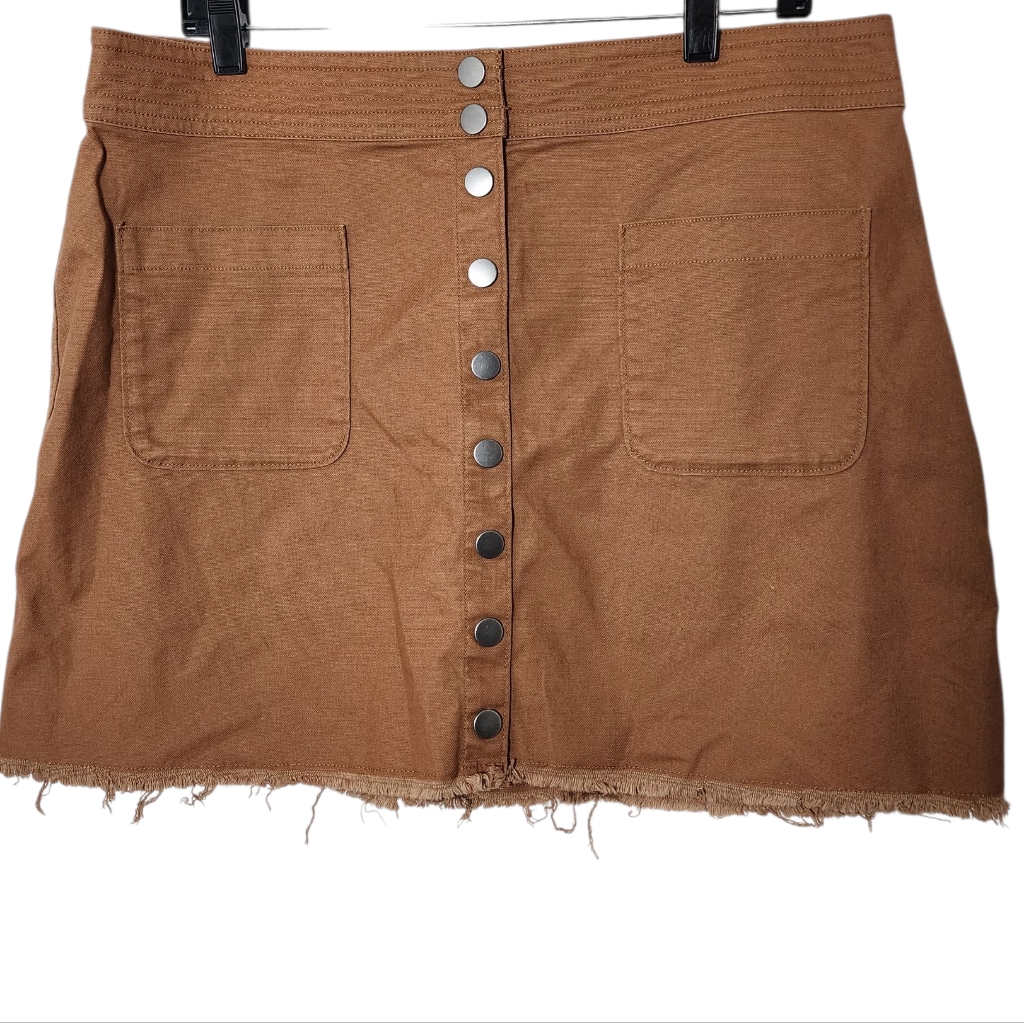 Madewell High Waist Snap A Line Skirt Terracotta Brown Boho Raw Hem Size 14